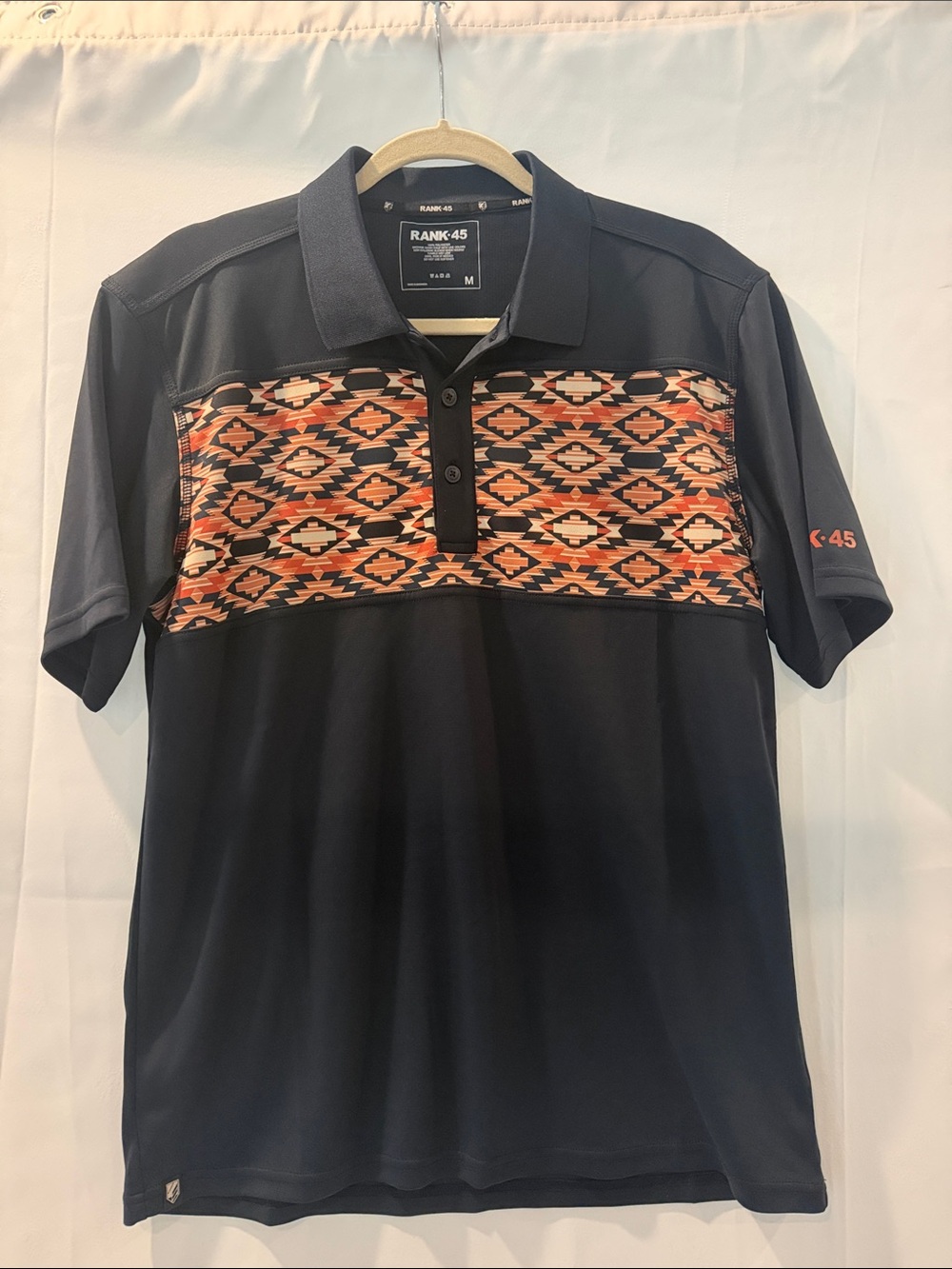 Rank-45 Men's Navy Polo with Orange Aztec Panel